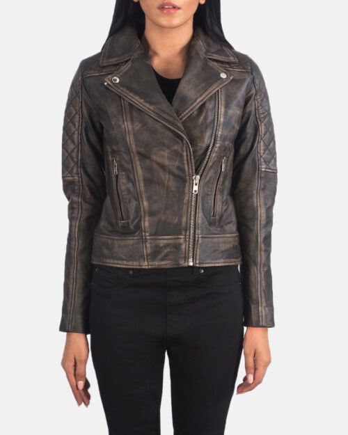 Chloe Quilted Distressed Brown Biker Jacket